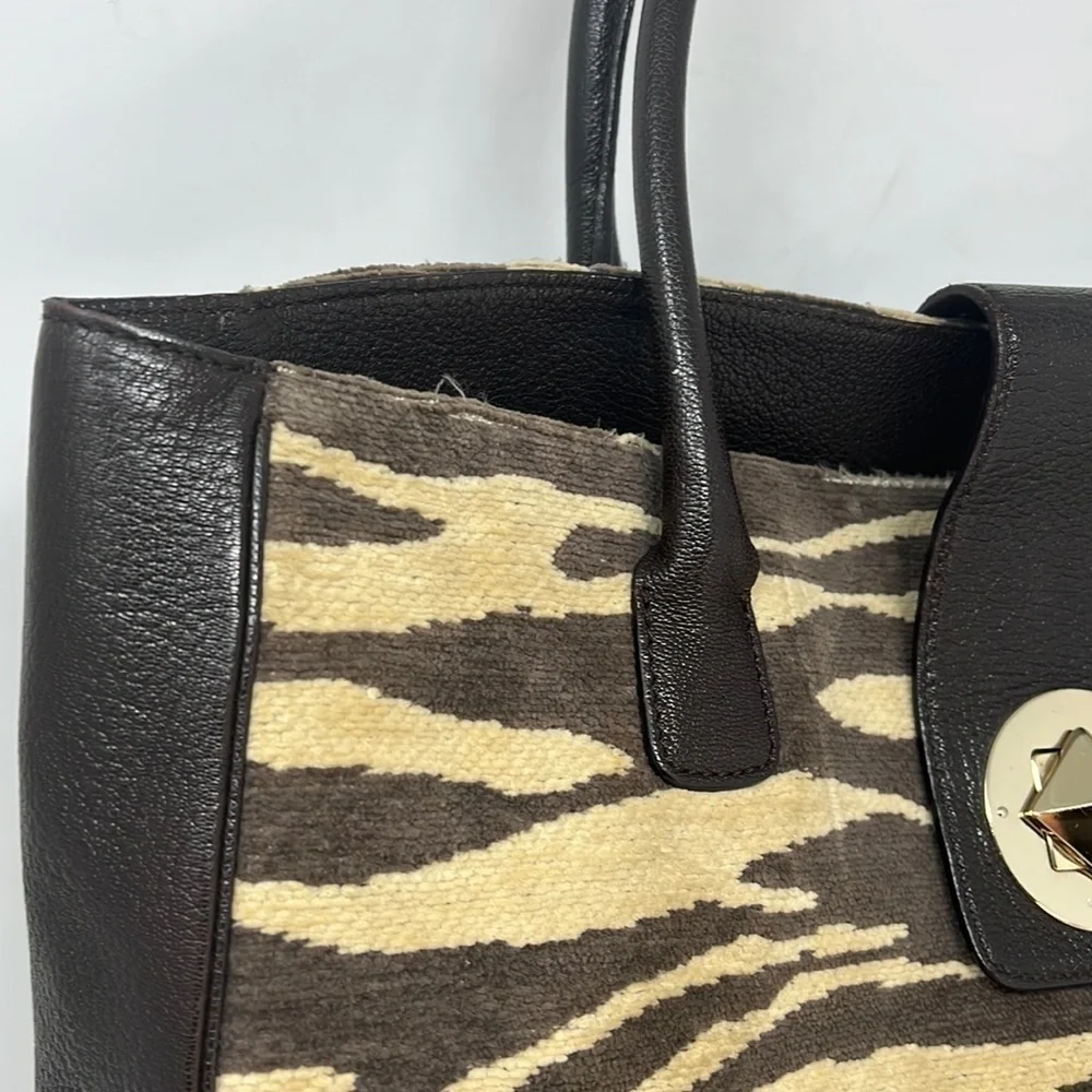 Kate Spade Rare Chenille Fabric Leather Shoulder Tote Bag